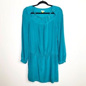 ANTHROPOLOGIE Leifsdottir Isoceles teal Green silk dress